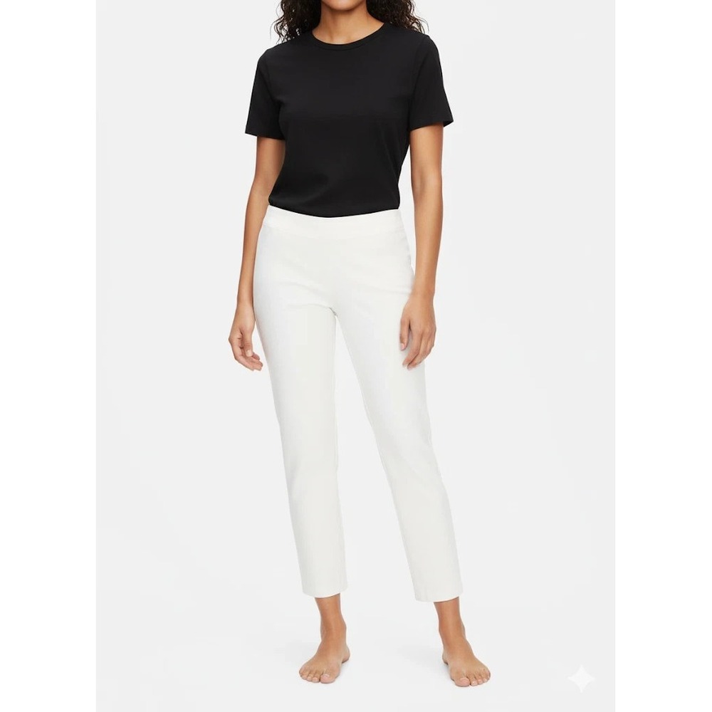 NWT Eileen Fisher Slim Ankle in White Washable Stretch Crepe Pants $168 Size L